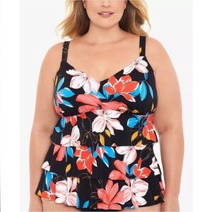 Macy’s Tiered Swim Tankini Top Floral Size 16 NWT